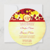 Faire-part de mariage d'or du coeur jaune et rouge (Devant)