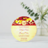 Faire-part de mariage d'or du coeur jaune et rouge (Debout devant)