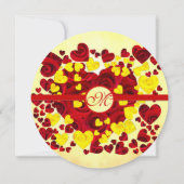 Faire-part de mariage d'or du coeur jaune et rouge (Dos)