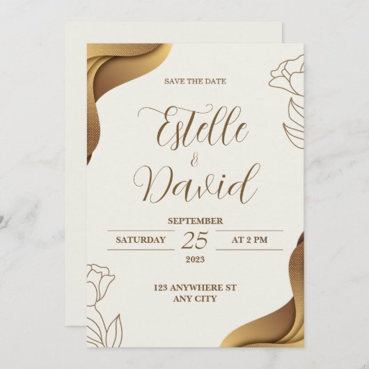 Faire-part de mariage d'or : Embarquer sur l'amour (Devant / Derrière)