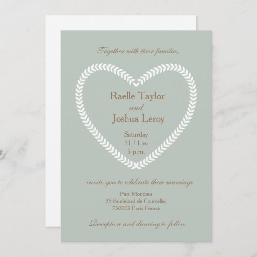 Faire-part de mariage d'or en forme de coeur blanc (Devant / Derrière)