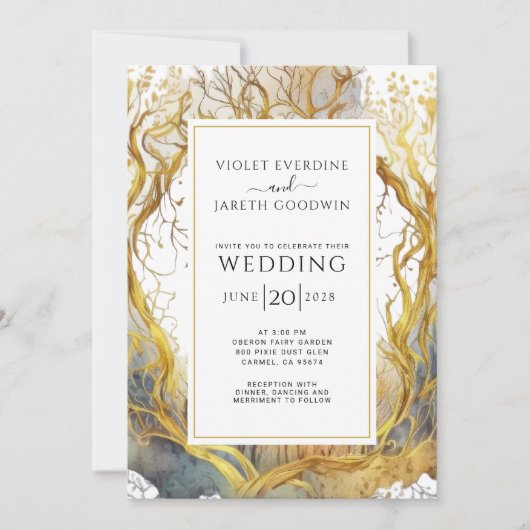 Faire-part de mariage d'or Enchanted Forest Portal (Devant)