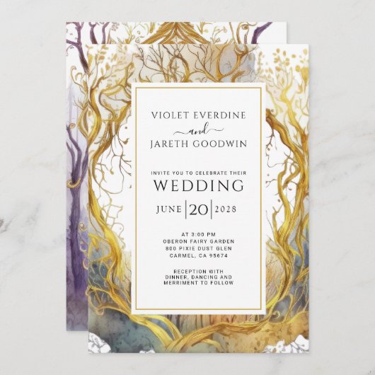 Faire-part de mariage d'or Enchanted Forest Portal (Devant / Derrière)
