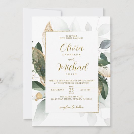 Faire-part de mariage d'or Eucalyptus (Devant)