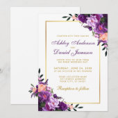 Faire-part de mariage d'or floral violet ultra vio (Devant / Derrière)