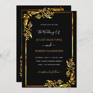 Faire-part de mariage d'or Frame Black Gold