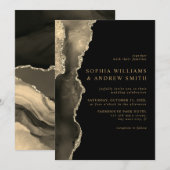 Faire-part de mariage d'or noir et champagne (Devant / Derrière)