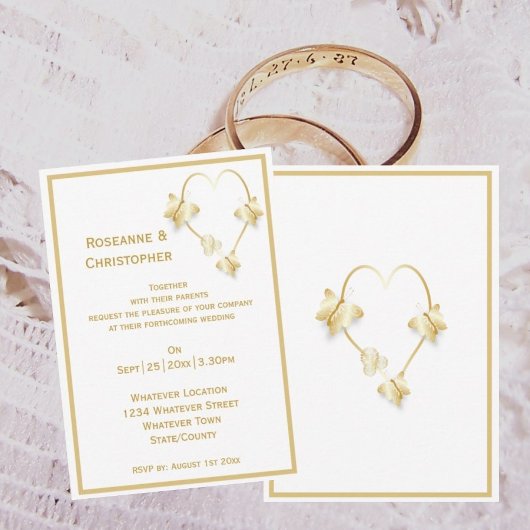 Faire-part de mariage d'or Papillons Design de coe