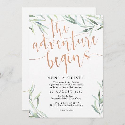 Faire-part de mariage d'or Rose Eucalyptus (Devant / Derrière)