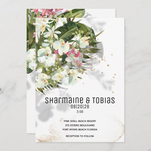 Faire-part de mariage d'orchidée blanche (Devant / Derrière)