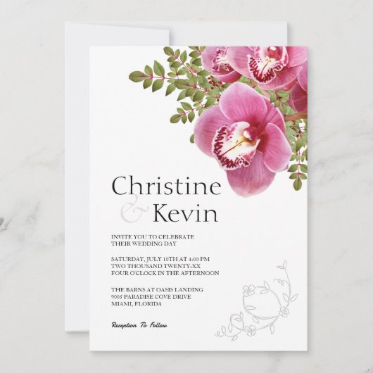 Faire-part de mariage d'orchidée rose (Devant)