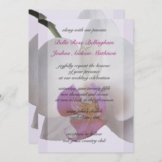 Faire-part de mariage d'orchidée rose (Devant / Derrière)
