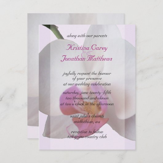 Faire-part de mariage d'orchidée rose (Devant / Derrière)