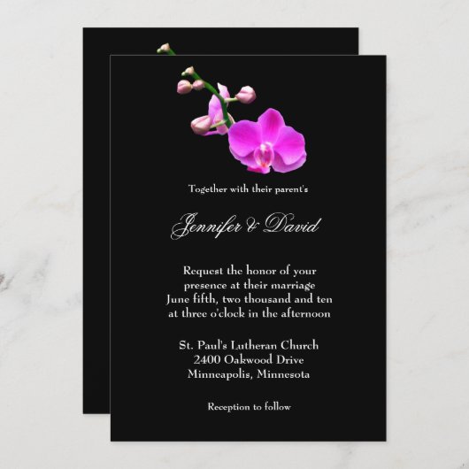 Faire-part de mariage d'orchidée rose vif (Devant / Derrière)
