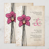 Faire-part de mariage d'orchidée rose Vintage (Devant / Derrière)