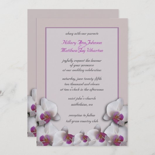 Faire-part de mariage d'orchidées (Devant / Derrière)