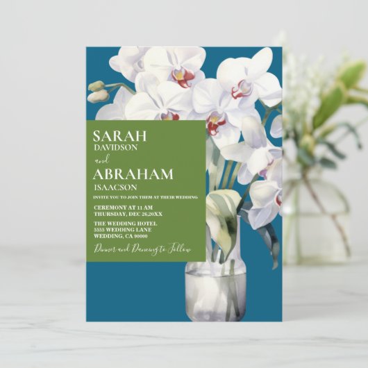 Faire-part de mariage d'orchidées blanches (Debout devant)
