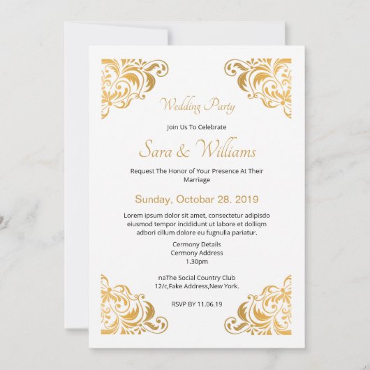 Faire-part de mariage doré (Devant)