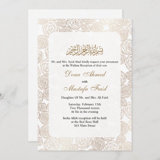 faire-part de mariage doré à fleurs (Devant / Derrière)