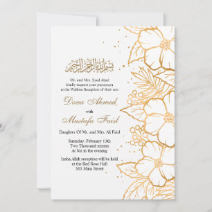 faire-part de mariage doré à fleurs