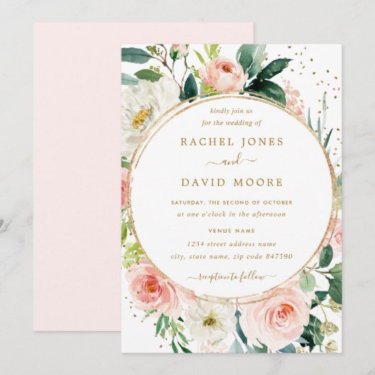 Faire-part de mariage doré avec blush géométrique (Devant / Derrière)