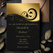 Faire-part de mariage dorée en dentelle noire