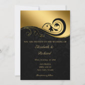 Faire-part de mariage dorée en dentelle noire (Devant)