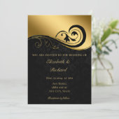 Faire-part de mariage dorée en dentelle noire (Debout devant)