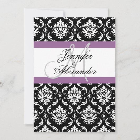 Faire-part de mariage dos damassé violet monogramm (Devant)
