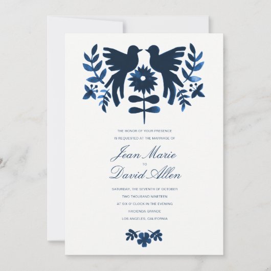 Faire-part de mariage d'Otomi de Mexicain - marine (Devant)