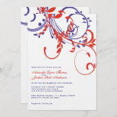 Faire-part de mariage double floral rouge, blanc e (Devant / Derrière)