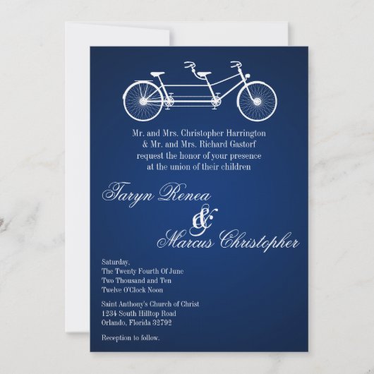 Faire-part de mariage double vélo bleu marine 5x7 (Devant)