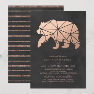 Faire-part de mariage d'ours géométrique rose Gold
