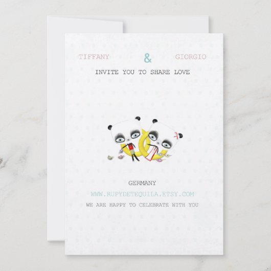 Faire-part de mariage d'ours panda (Devant)