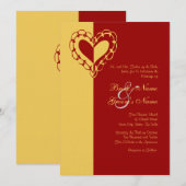 Faire-part de mariage du coeur jaune et rouge (Devant / Derrière)