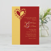 Faire-part de mariage du coeur jaune et rouge (Debout devant)