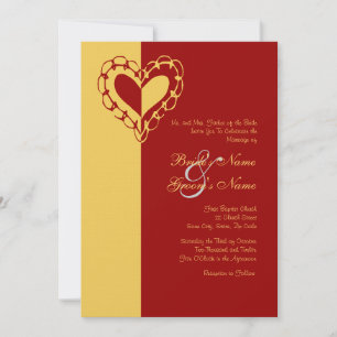 Faire-part de mariage du coeur jaune et rouge