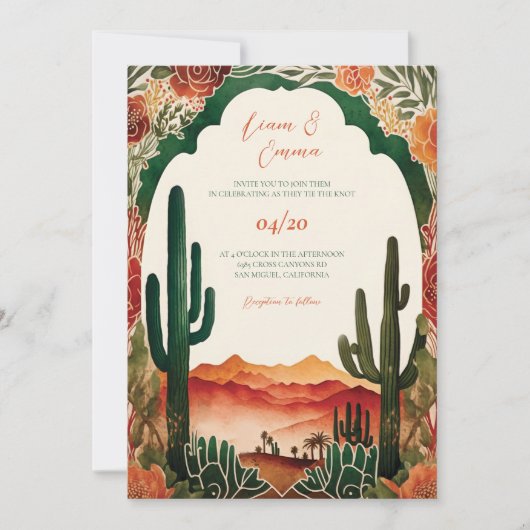 Faire-part de mariage du désert de cactus mexicain (Devant)