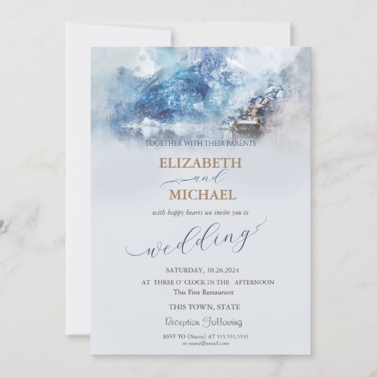 Faire-part de mariage du lac Winter Mountain (Devant)