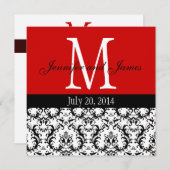 Faire-part de mariage du monogramme rouge Damas (Devant / Derrière)