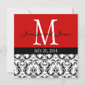 Faire-part de mariage du monogramme rouge Damas (Devant)