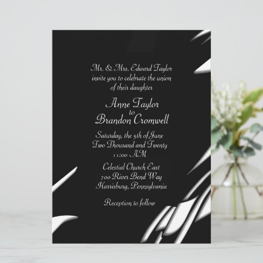Faire-part de mariage du soir Abstrait noir / blan (Debout devant)