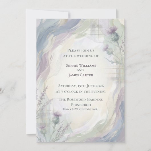 Faire-part de mariage écossais abstrait à l'aquare (Devant)