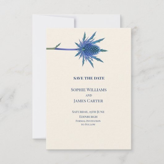 Faire-part de mariage écossais Blue Thistle (Devant)