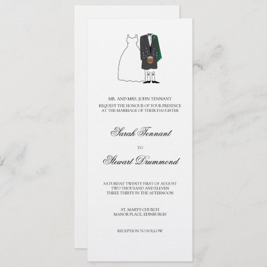 Faire-part de mariage écossais de jeunes mariés - (Devant / Derrière)