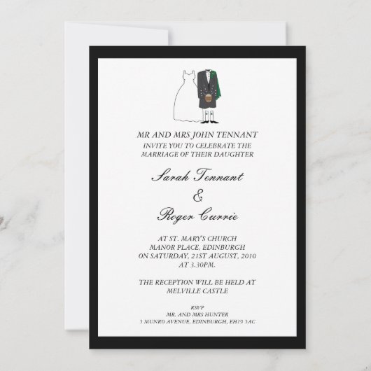 Faire-part de mariage écossais de kilt - vert (Dos)