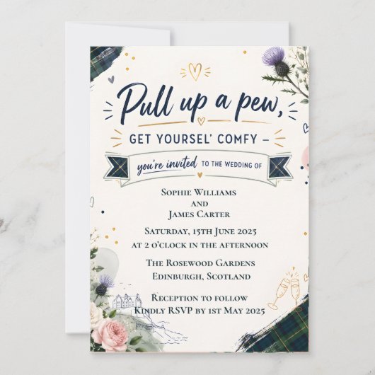 Faire-part de mariage écossais drôle | Tirez un ba (Devant)