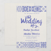 Faire-Part de Mariage Écriture Aquarelle Bleu Blan (Devant / Derrière)