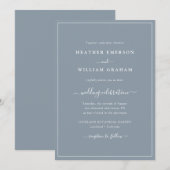 Faire-part de mariage écriture Bleu Poussiéreux (Devant / Derrière)