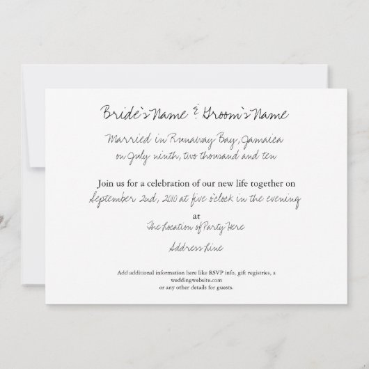 Faire-part de mariage écriture de plage (Dos)